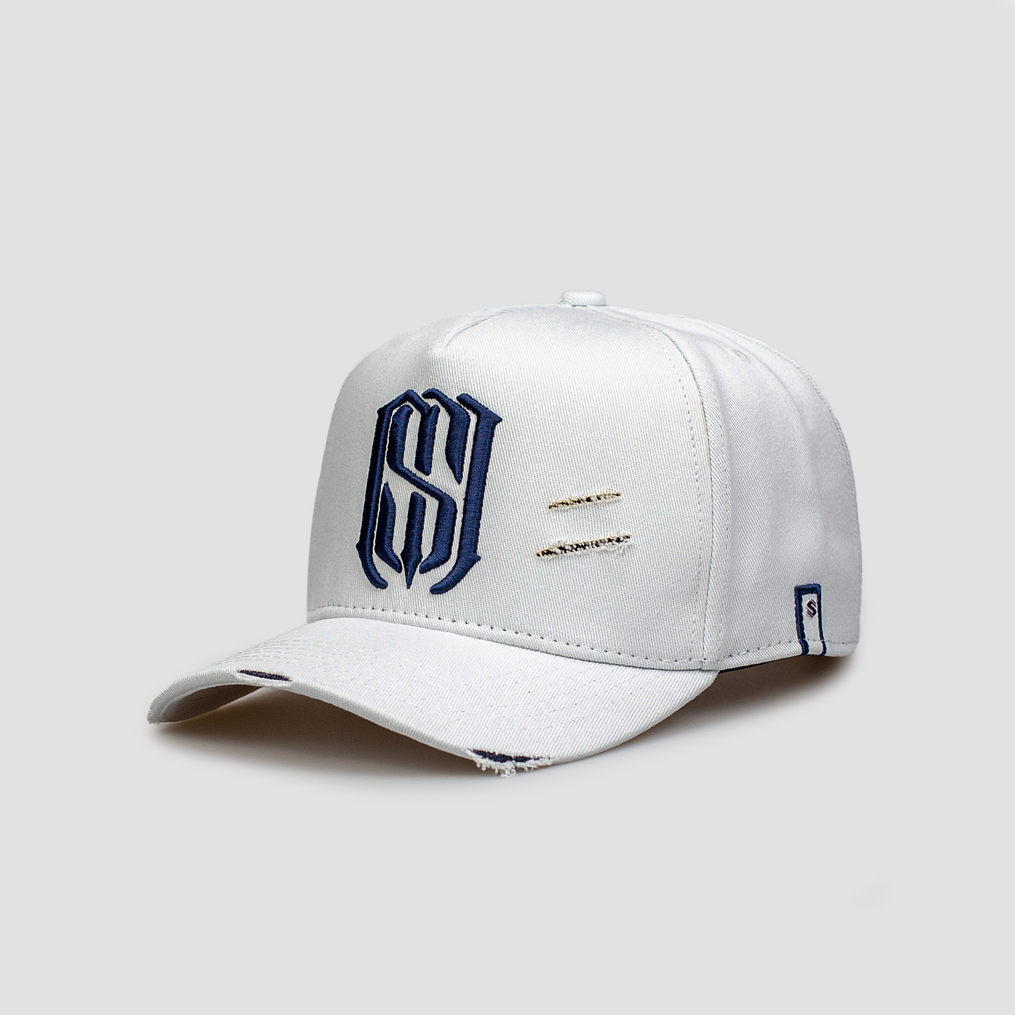 Boné Aba Curva Snapback Mr. Shelby MS-1 Destroyed Branco e Azul