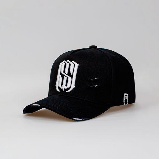 Boné Aba Curva Snapback Mr. Shelby MS-1 Destroyed Preto e Branco