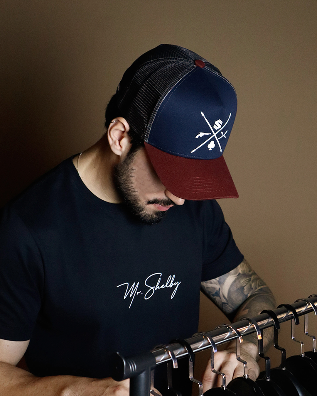 Boné Mr. Shelby Trucker TRENCH Azul Marinho - Vinho e Cinza