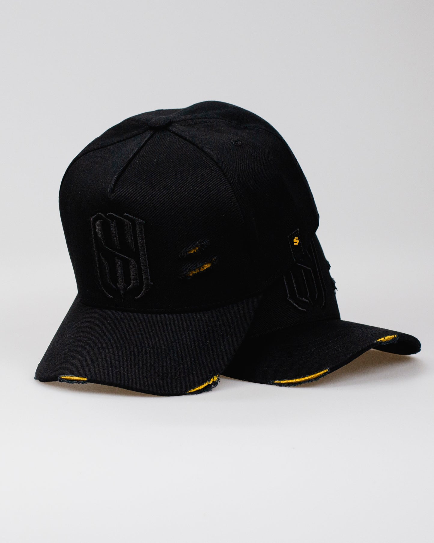 Boné Aba Curva Snapback Mr. Shelby MS-1 Destroyed Details Preto e Amarelo