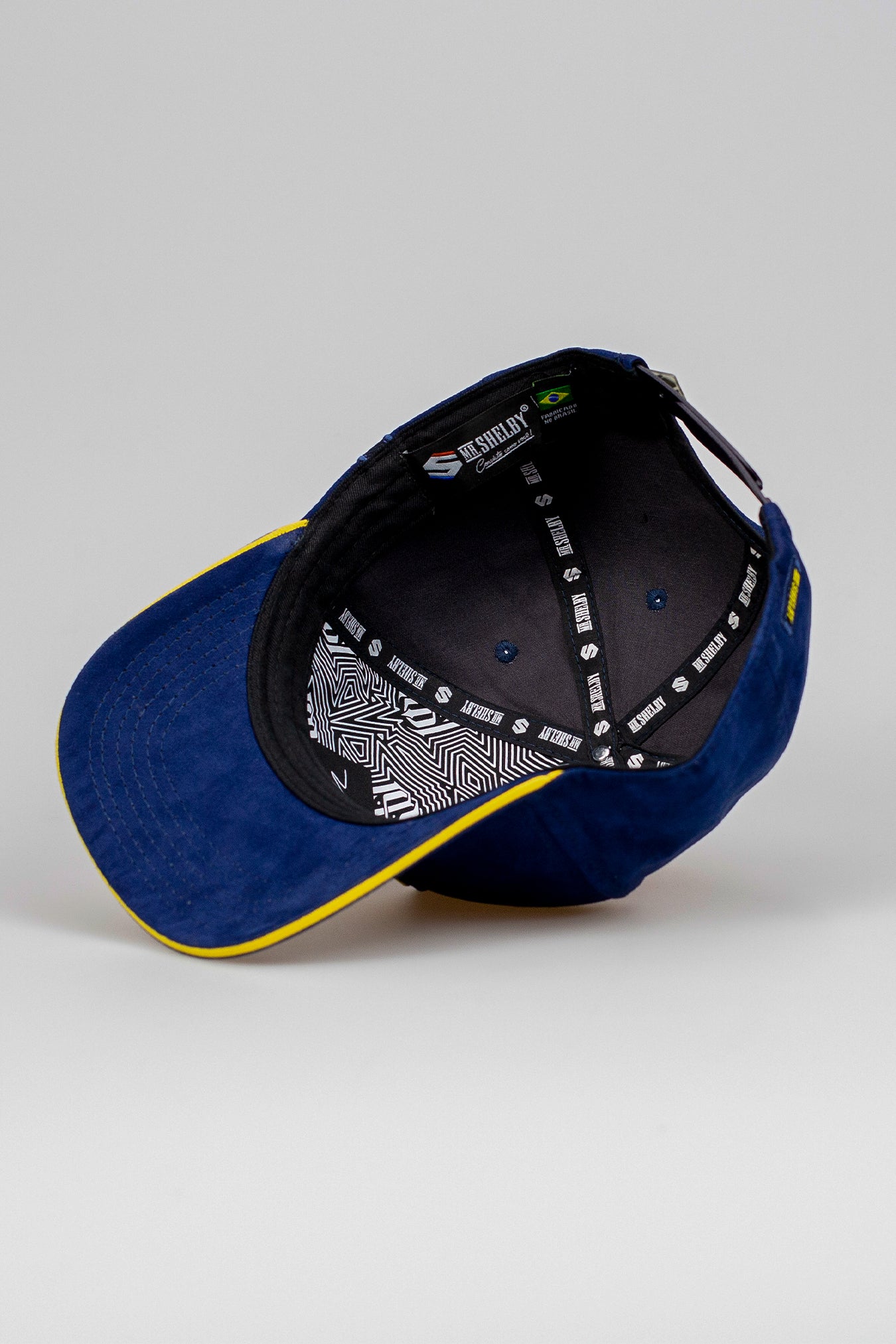 Boné Aba Curva Snapback Mr. Shelby Suede Azul e Amarelo