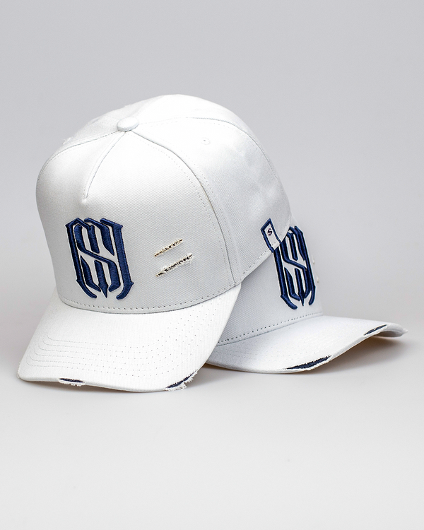 Boné Aba Curva Snapback Mr. Shelby MS-1 Destroyed Branco e Azul