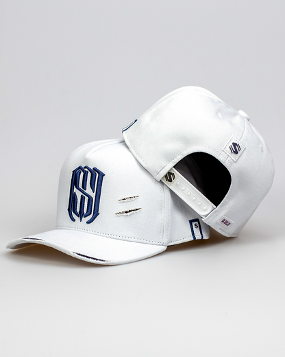 Boné Aba Curva Snapback Mr. Shelby MS-1 Destroyed Branco e Azul