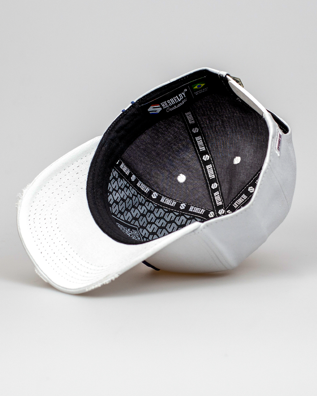 Boné Aba Curva Snapback Mr. Shelby MS-1 Destroyed Branco e Azul