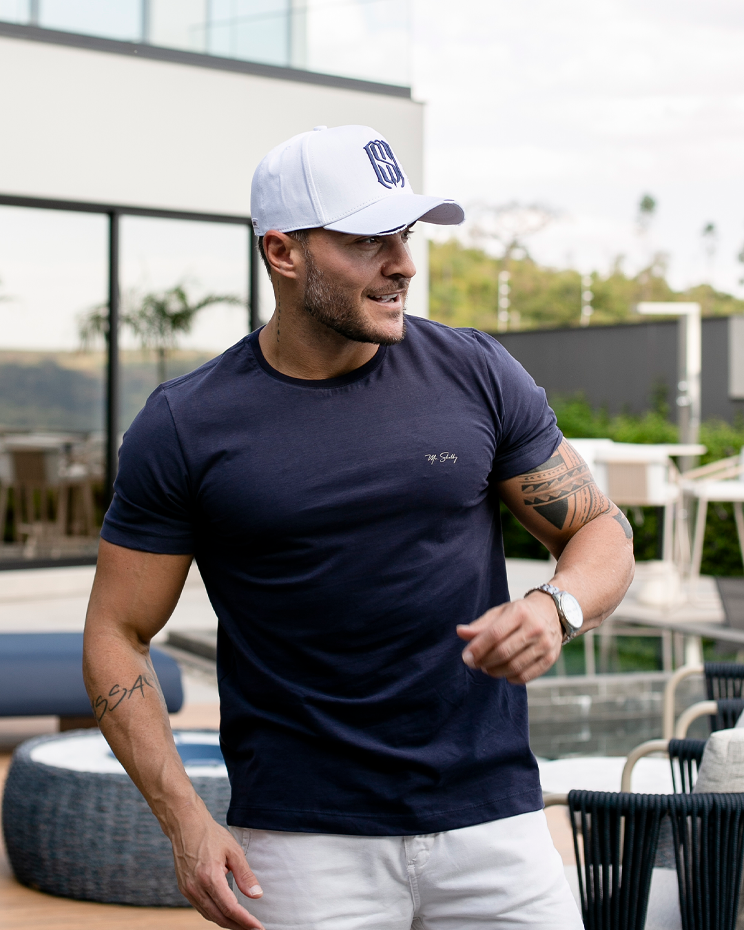 Boné Aba Curva Snapback Mr. Shelby MS-1 Destroyed Branco e Azul