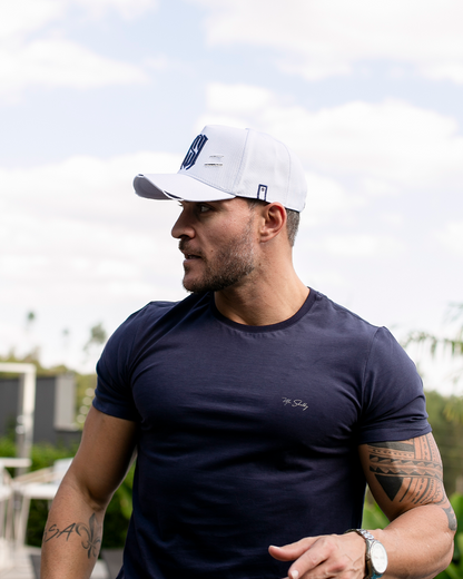 Boné Aba Curva Snapback Mr. Shelby MS-1 Destroyed Branco e Azul