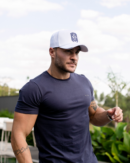 Boné Aba Curva Snapback Mr. Shelby MS-1 Destroyed Branco e Azul