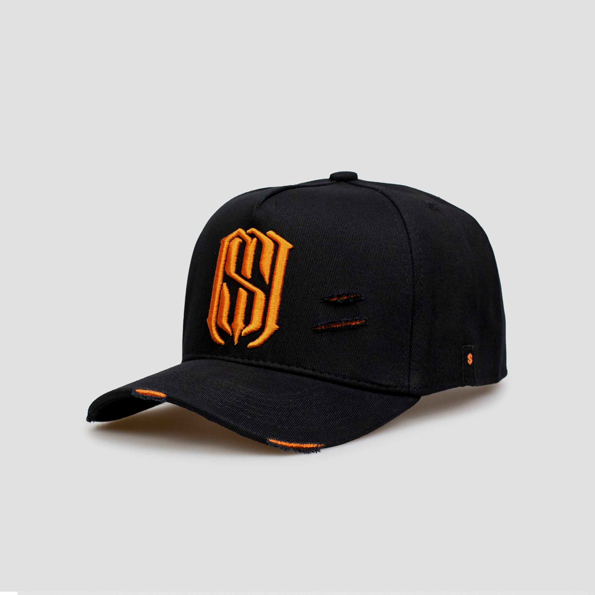 Boné Aba Curva Snapback Mr. Shelby MS-1 Destroyed Preto e Laranja