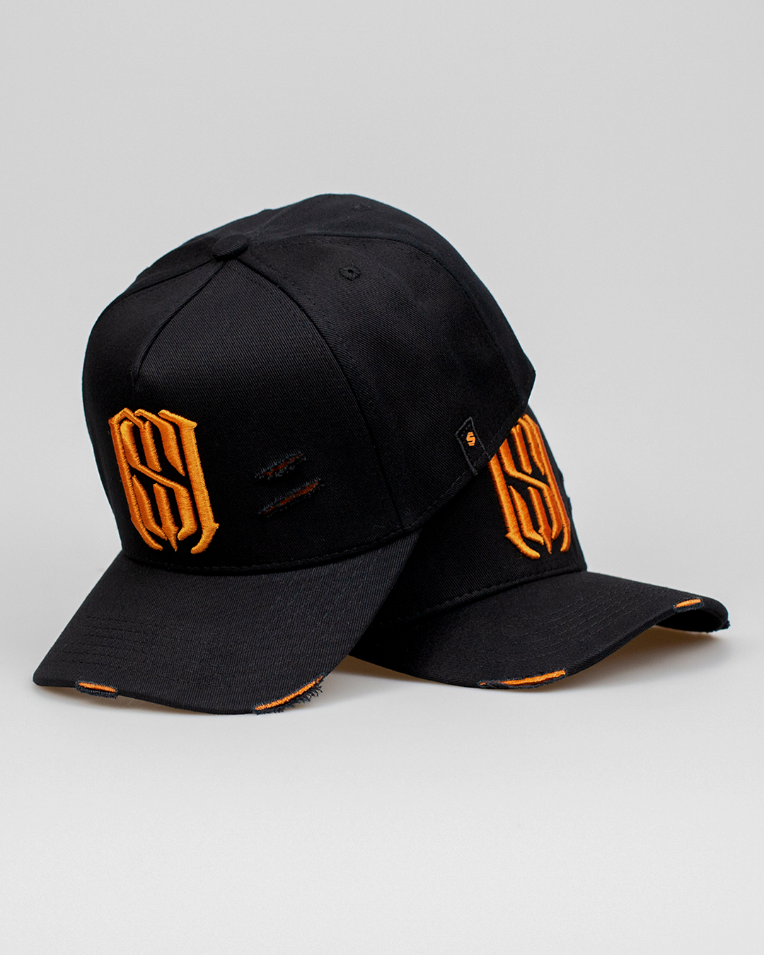 Boné Aba Curva Snapback Mr. Shelby MS-1 Destroyed Preto e Laranja