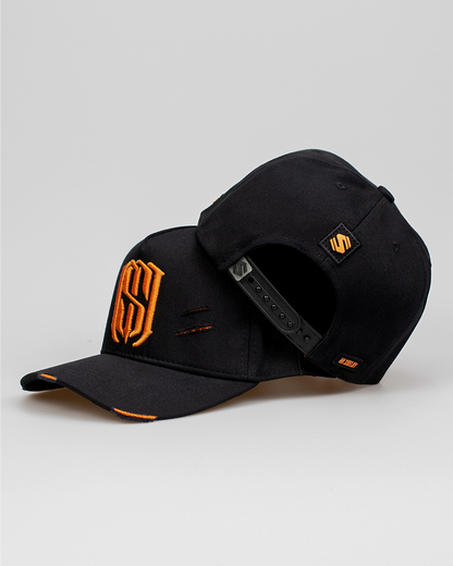 Boné Aba Curva Snapback Mr. Shelby MS-1 Destroyed Preto e Laranja