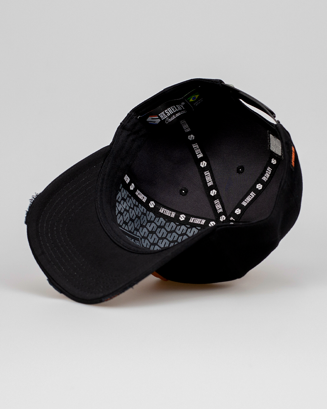 Boné Aba Curva Snapback Mr. Shelby MS-1 Destroyed Preto e Laranja