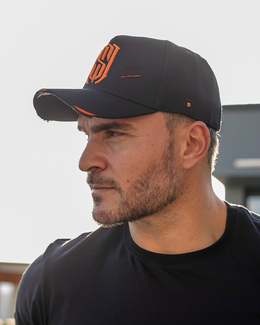 Boné Aba Curva Snapback Mr. Shelby MS-1 Destroyed Preto e Laranja