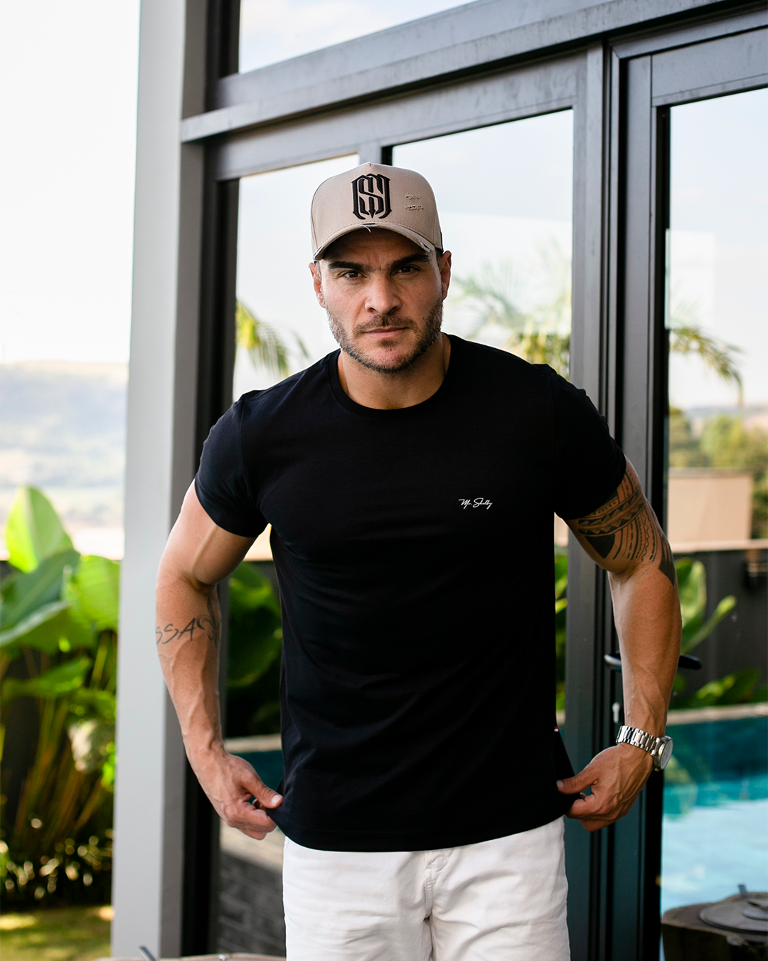 Boné Aba Curva Snapback Mr. Shelby MS-1 Destroyed Bege Preto