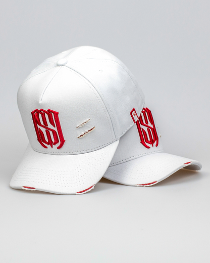 Boné Aba Curva Snapback Mr. Shelby MS-1 Destroyed  Branco e Vermelho