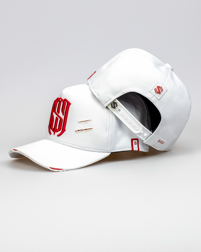Boné Aba Curva Snapback Mr. Shelby MS-1 Destroyed  Branco e Vermelho