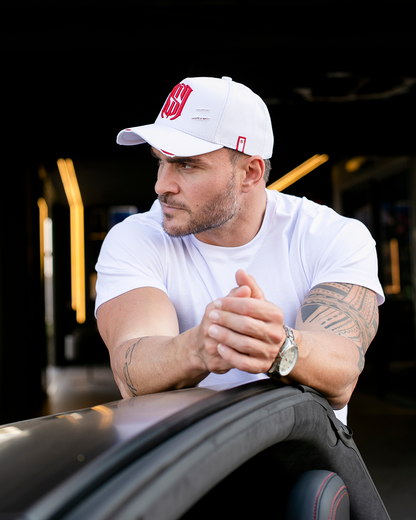 Boné Aba Curva Snapback Mr. Shelby MS-1 Destroyed  Branco e Vermelho