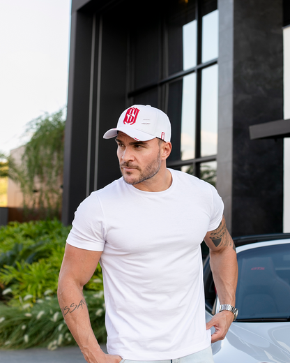 Boné Aba Curva Snapback Mr. Shelby MS-1 Destroyed  Branco e Vermelho