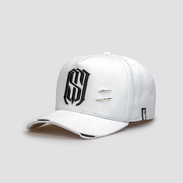 Boné Aba Curva Snapback Mr. Shelby MS-1 Destroyed  Branco e Preto