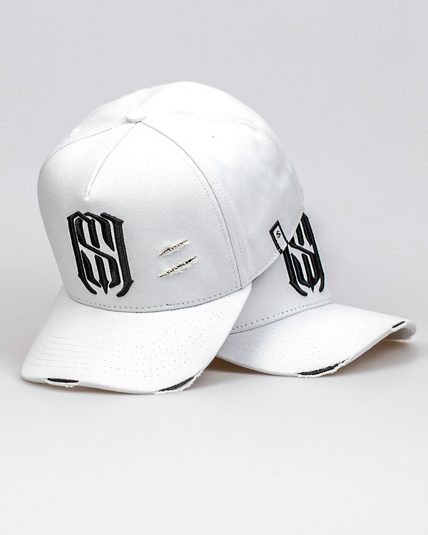 Boné Aba Curva Snapback Mr. Shelby MS-1 Destroyed  Branco e Preto