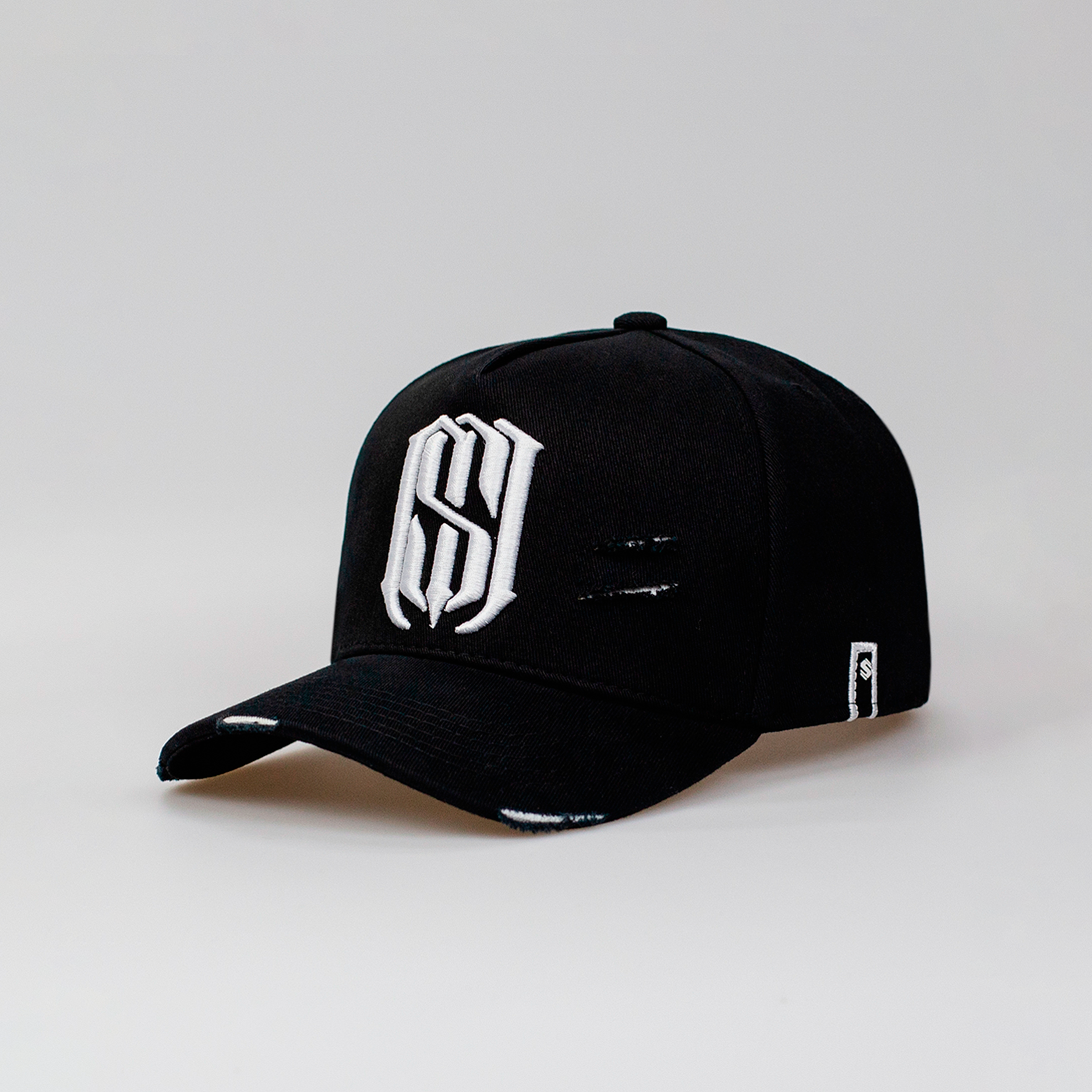 Boné Aba Curva Snapback Mr. Shelby MS-1 Destroyed Preto e Branco