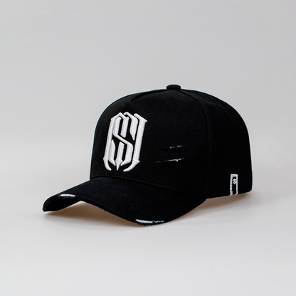 Boné Aba Curva Snapback Mr. Shelby MS-1 Destroyed Preto e Branco