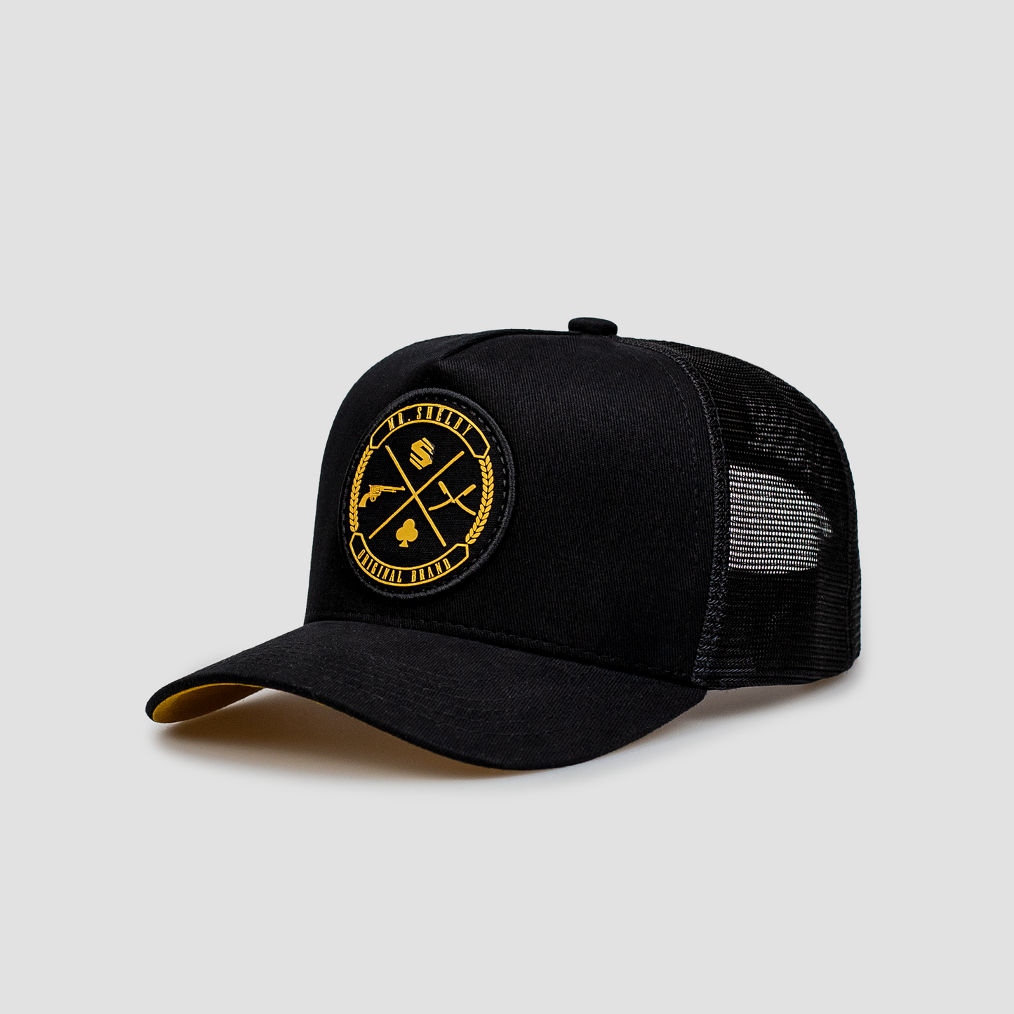 Boné Mr. Shelby Trucker Brasão Preto e Amarelo