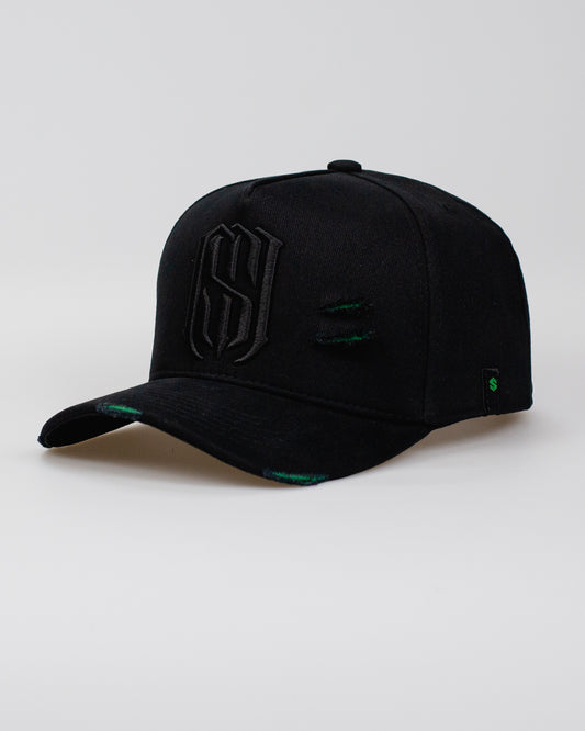 Boné Aba Curva Snapback Mr. Shelby MS-1 Destroyed Details Preto e Verde