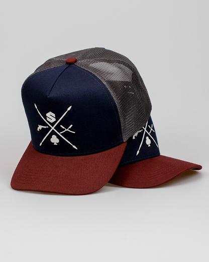 Boné Mr. Shelby Trucker TRENCH Azul Marinho - Vinho e Cinza