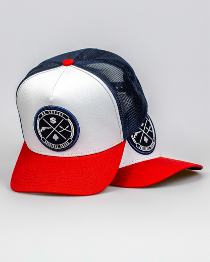 Boné Mr. Shelby Trucker Brasão Azul, Branco e Vermelho