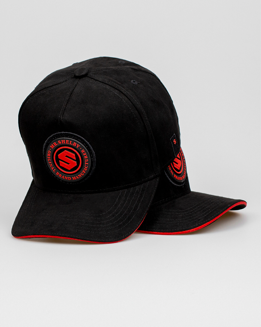 Boné Aba Curva Snapback Mr. Shelby Suede Preto e Vermelho