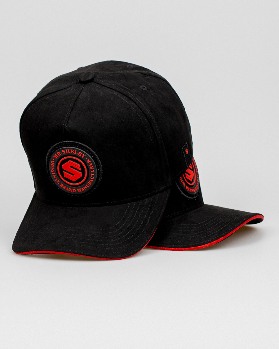 Boné Aba Curva Snapback Mr. Shelby Suede Preto e Vermelho