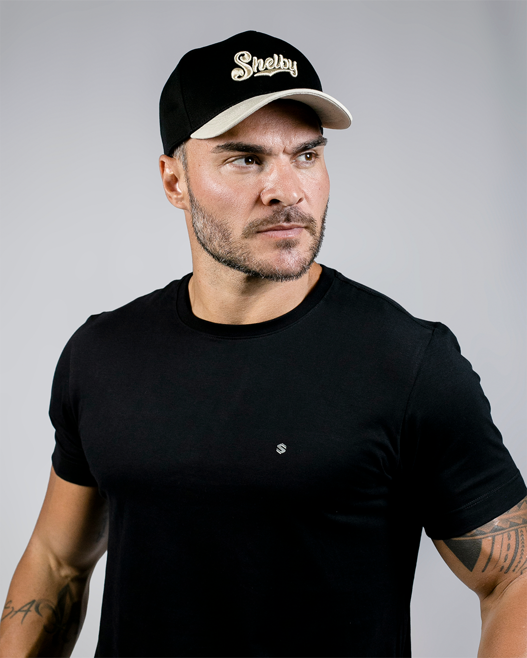 Boné Aba Curva Snapback Mr. Shelby MS-3 Preto e Bege