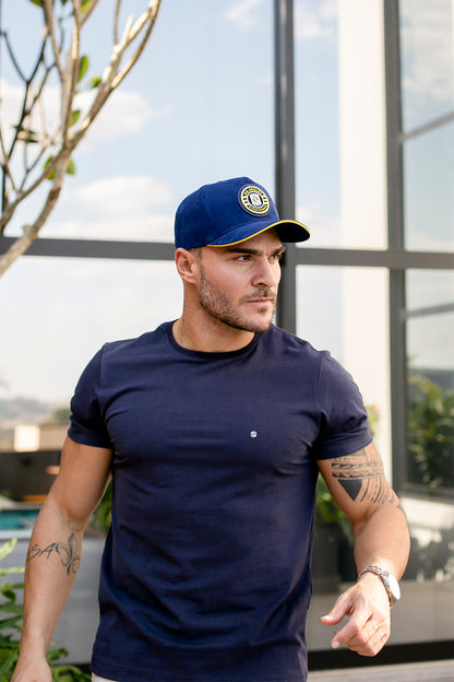 Boné Aba Curva Snapback Mr. Shelby Suede Azul e Amarelo