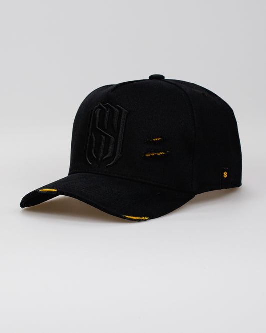 Boné Aba Curva Snapback Mr. Shelby MS-1 Destroyed Details Preto e Amarelo