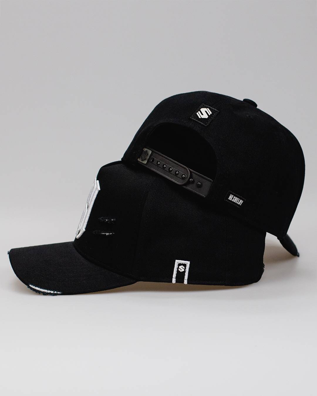 Boné Aba Curva Snapback Mr. Shelby MS-1 Destroyed Preto e Branco