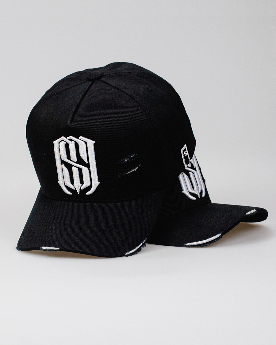 Boné Aba Curva Snapback Mr. Shelby MS-1 Destroyed Preto e Branco