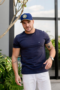 Boné Aba Curva Snapback Mr. Shelby Suede Azul e Amarelo