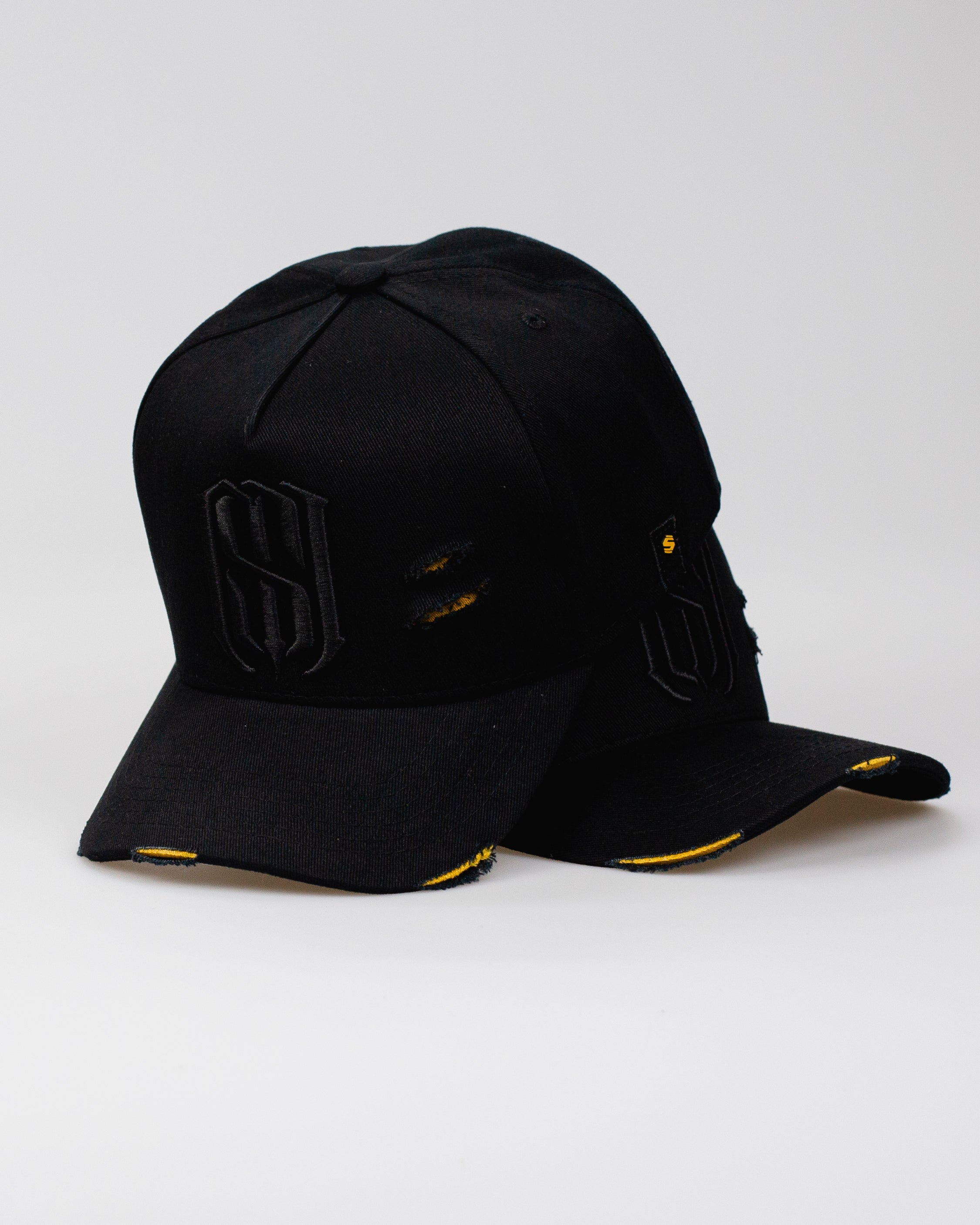 Boné Aba Curva Snapback Mr. Shelby MS-1 Destroyed Details Preto e Amarelo
