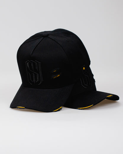Boné Aba Curva Snapback Mr. Shelby MS-1 Destroyed Details Preto e Amarelo