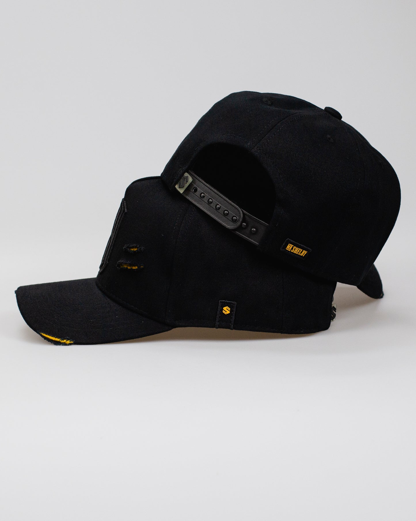 Boné Aba Curva Snapback Mr. Shelby MS-1 Destroyed Details Preto e Amarelo