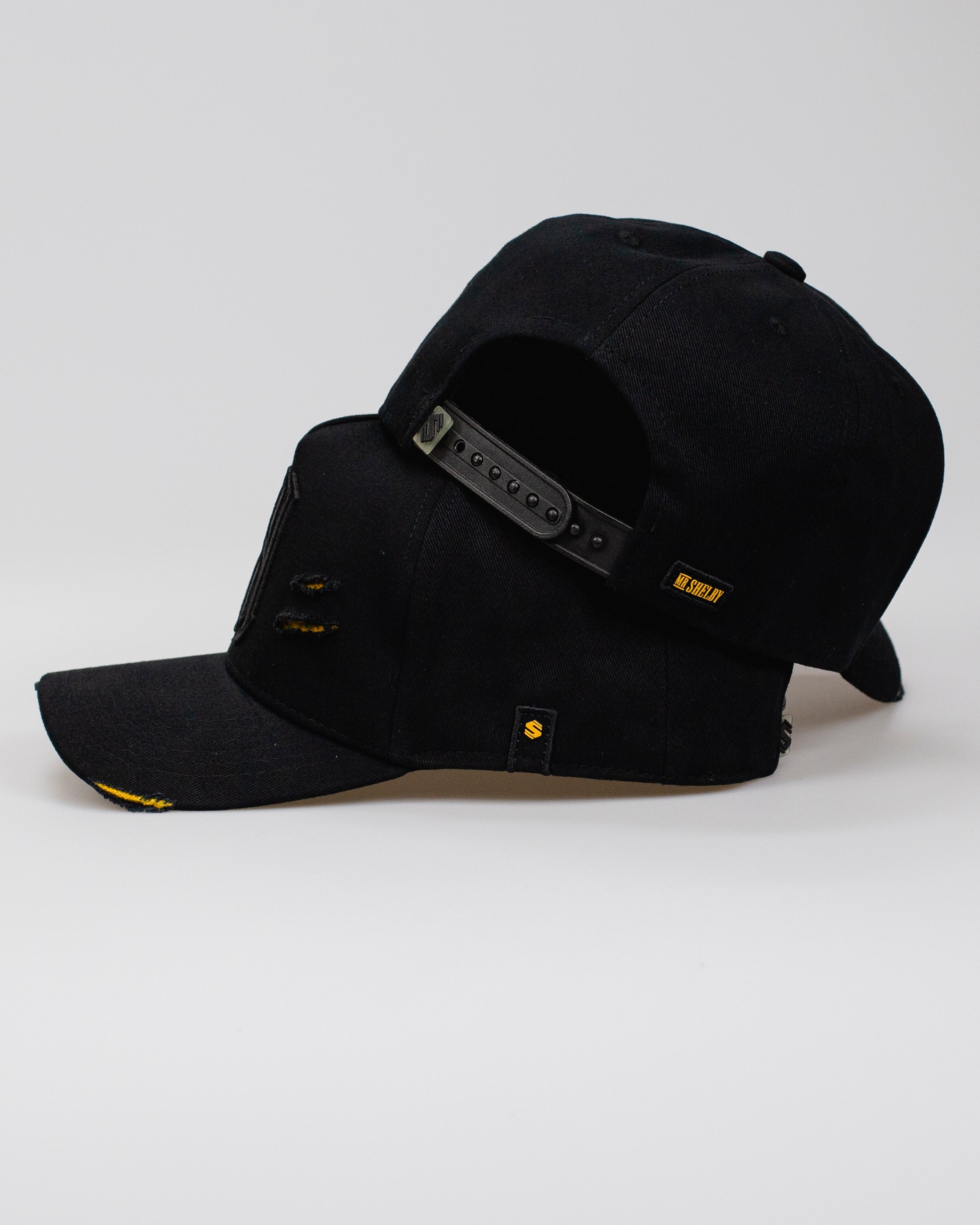 Boné Aba Curva Snapback Mr. Shelby MS-1 Destroyed Details Preto e Amarelo