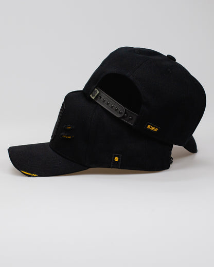 Boné Aba Curva Snapback Mr. Shelby MS-1 Destroyed Details Preto e Amarelo