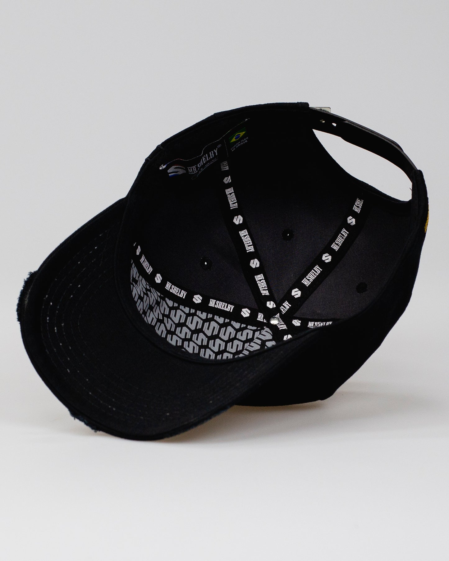 Boné Aba Curva Snapback Mr. Shelby MS-1 Destroyed Details Preto e Amarelo