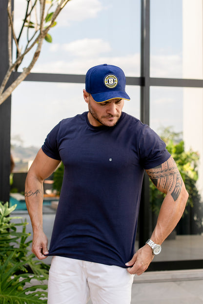 Boné Aba Curva Snapback Mr. Shelby Suede Azul e Amarelo