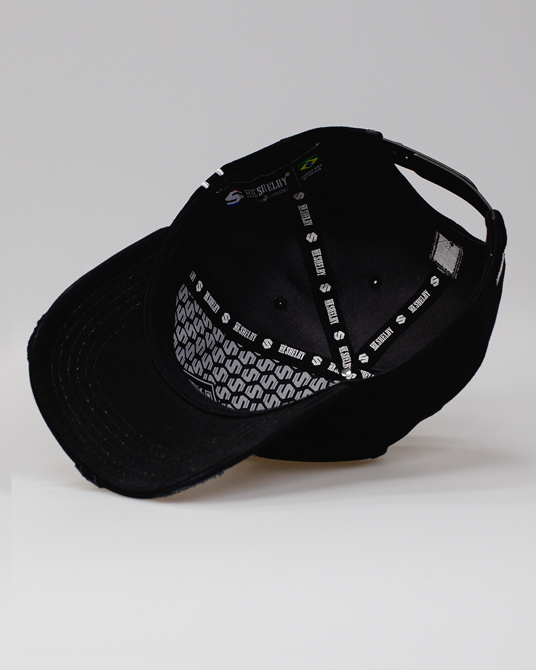 Boné Aba Curva Snapback Mr. Shelby MS-1 Destroyed Preto e Branco