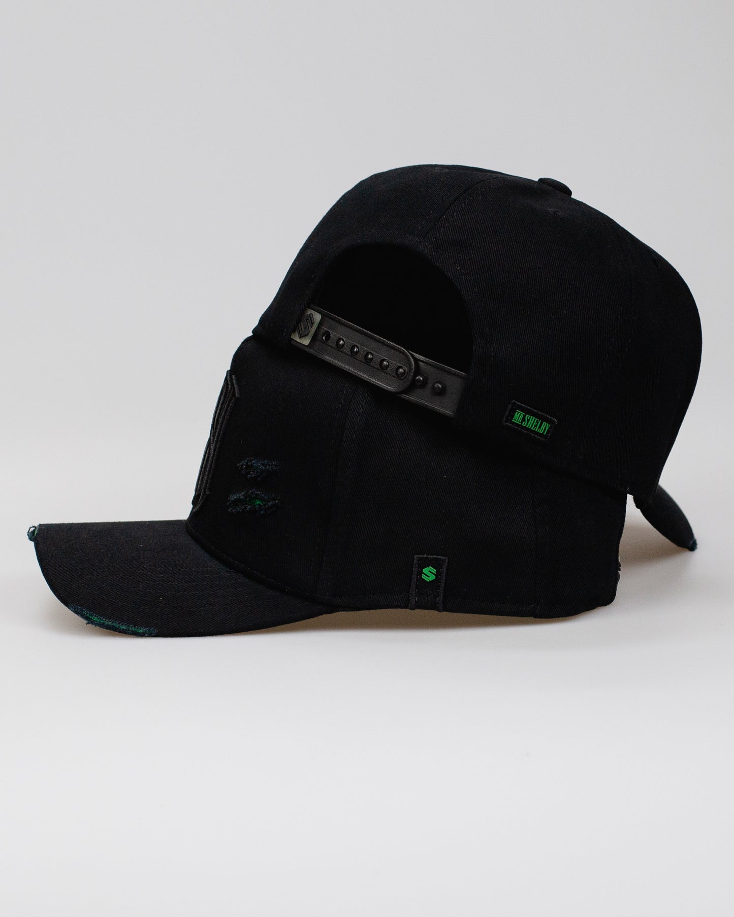 Boné Aba Curva Snapback Mr. Shelby MS-1 Destroyed Details Preto e Verde